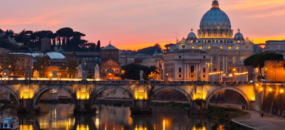 Saint Peter's Basilica at sunset.